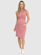 Full fiew - Sleeveless Maternity and Nursing Tie Knot Dress in Rose Pink (6640546119774)