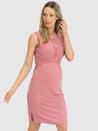 Main view - Sleeveless Maternity and Nursing Tie Knot Dress in Rose Pink (6640546119774)