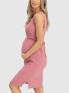 Side view - Sleeveless Maternity and Nursing Tie Knot Dress in Rose Pink (6640546119774)