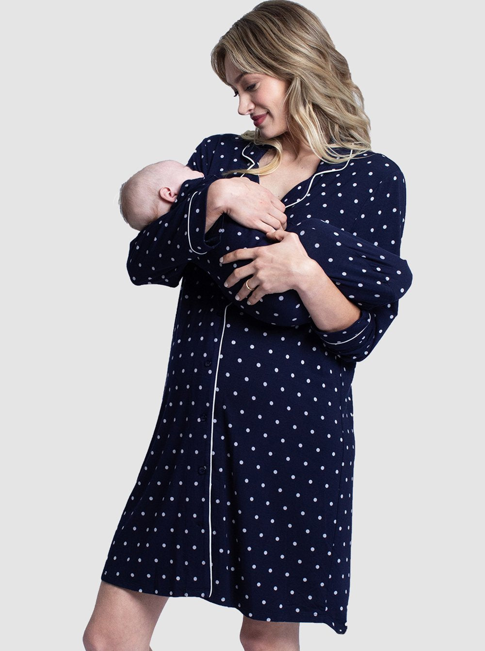 Maternity Nightie Nursing Sleep Dress - Navy Polkadots - Angel Maternity USA (4697109725278)