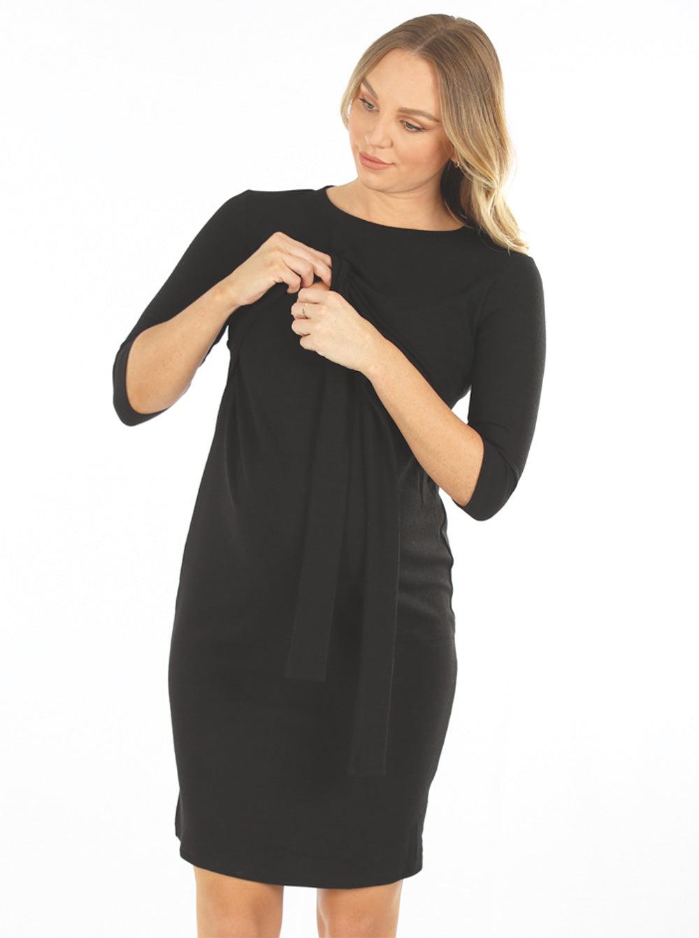 Maternity and Nursing Tie Knot Dress - Black (6625407959134)