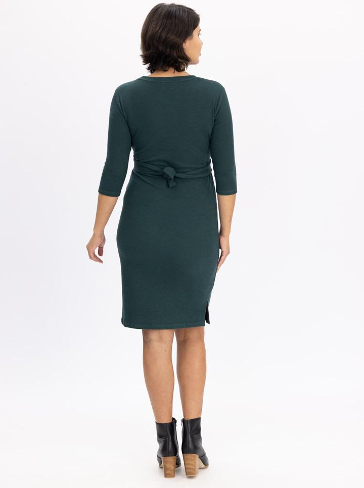 Back view - Maternity and Nursing Tie Knot Dress - Forest Green (6625407926366)