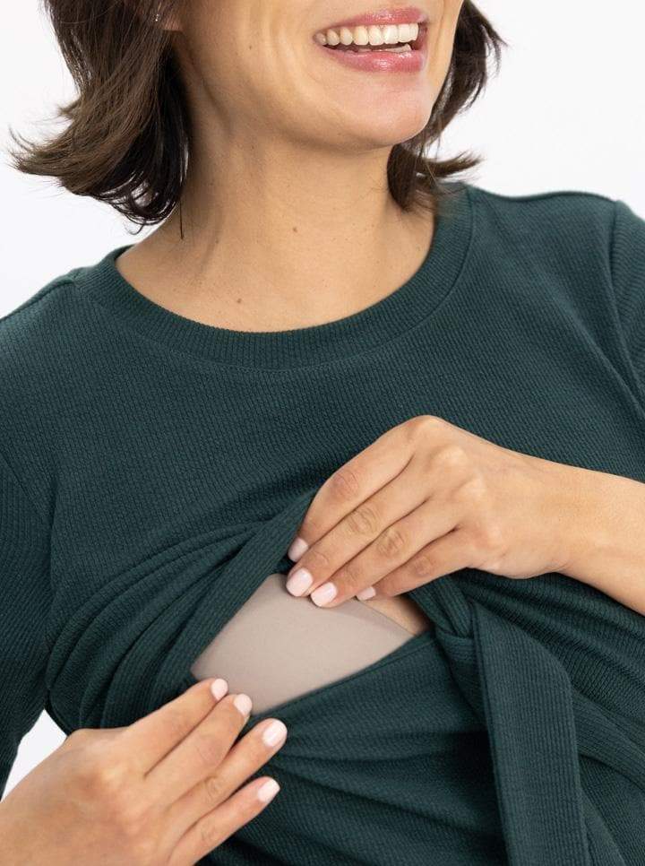 Nursing friendly - Maternity and Nursing Tie Knot Dress - Forest Green (6625407926366)