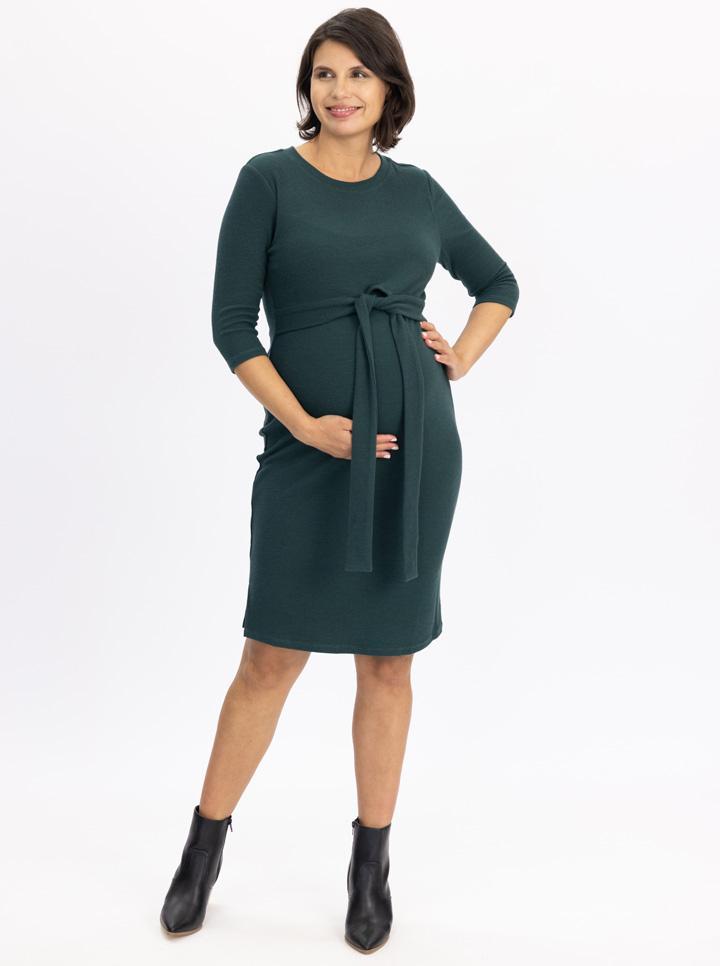 full view - Maternity and Nursing Tie Knot Dress - Forest Green (6625407926366)