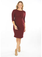 Full view - Maternity and Nursing Tie Knot Dress - Burgundy (6625408057438)