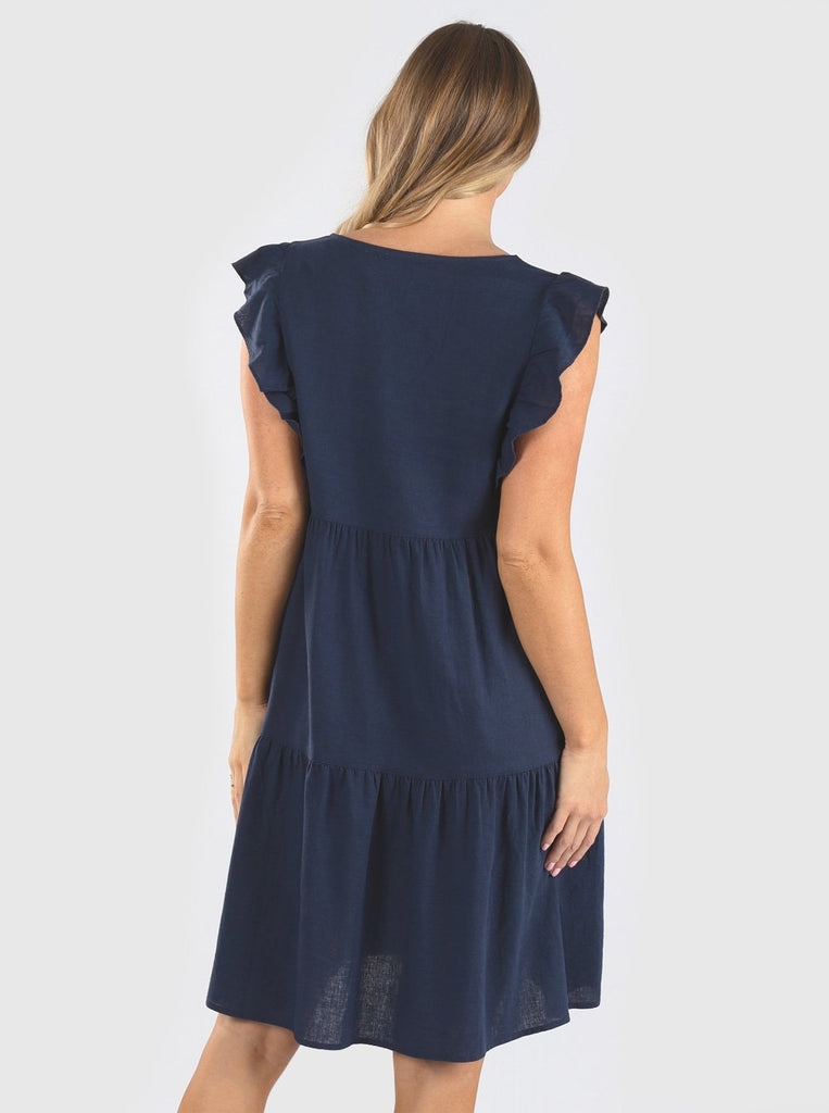 Tiered Linen Maternity Dress in Navy - Angel Maternity - Maternity clothes - shop online (6639691890782)