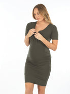 Nursing friendly - Lexie Maternity & Nursing Short Sleeve Dress in Khaki Bamboo (6660546920542)