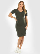 Main view - Lexie Maternity & Nursing Short Sleeve Dress in Khaki Bamboo (6660546920542)