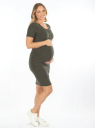 Side view - Lexie Maternity & Nursing Short Sleeve Dress in Khaki Bamboo (6660546920542)