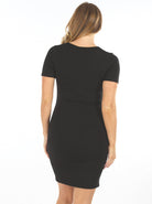 Back view - Lexie Short Sleeve Black Bamboo Maternity & Nursing  Dress (6660546691166)