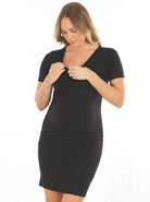 Nursing friendly - Lexie Short Sleeve Black Bamboo Maternity & Nursing  Dress (6660546691166)
