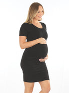 Side view - Lexie Short Sleeve Black Bamboo Maternity & Nursing  Dress (6660546691166)