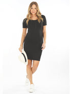 Main view - Lexie Short Sleeve Black Bamboo Maternity & Nursing  Dress (6660546691166)