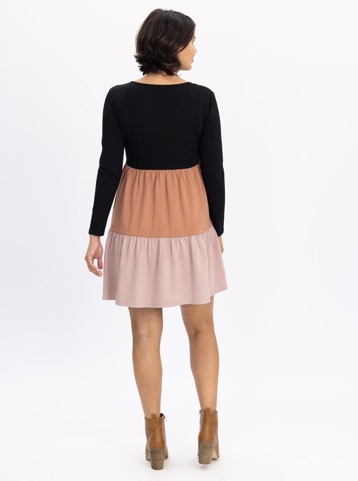 Back view - Maternity Tiered Dress Long Sleeve in Multi Colour (6640277258334)