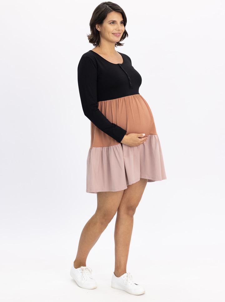Side view - Maternity Tiered Dress Long Sleeve in Multi Colour (6640277258334)