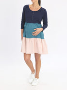 Front view - Maternity Tiered Long Sleeve Dress in Multi Color (6640283844702)