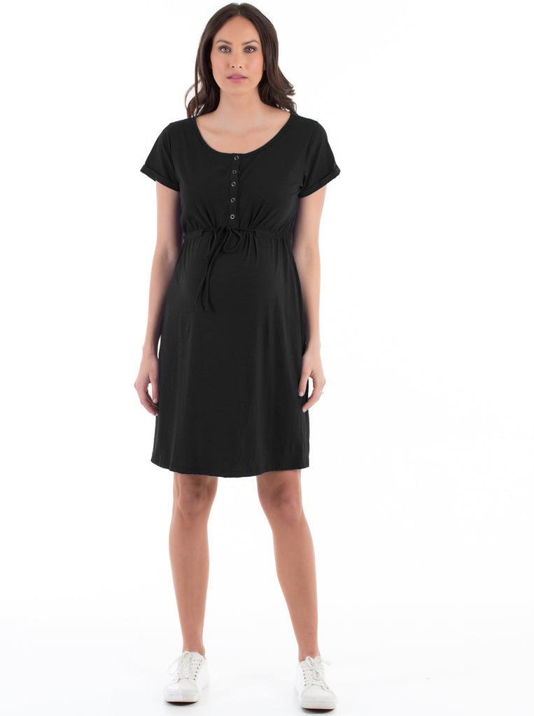 Main view Black - Maternity & Nursing Drawstring Dress in Black (4372215300190)