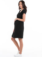 side view black - Maternity & Nursing Drawstring Dress in Black (4372215300190)