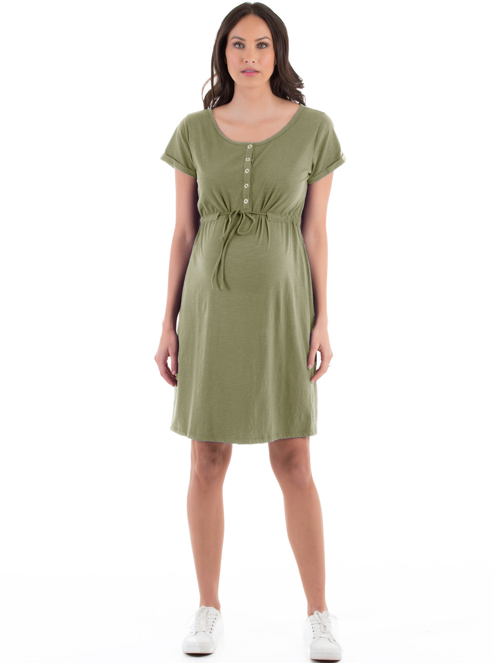 Main view Khaki - Maternity & Nursing Drawstring Dress in Khaki (4372215300190)