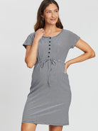 Main view - Maternity & Nursing Drawstring Dress in Navy Stripes (4372211597406)