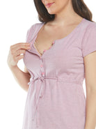 Nursing friendly - Maternity & Nursing Drawstring Dress in Pink Stripes (4372211597406)