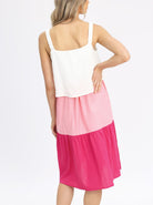 Back view - Sleeveless Maternity & Nursing Linen Tiered Dress (6639705686110)