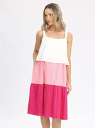 Front view - Sleeveless Maternity & Nursing Linen Tiered Dress (6639705686110)