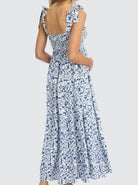 Back view - Lilliana Blue Floral Sleeveless Maternity Maxi Dress  (6656900989022)