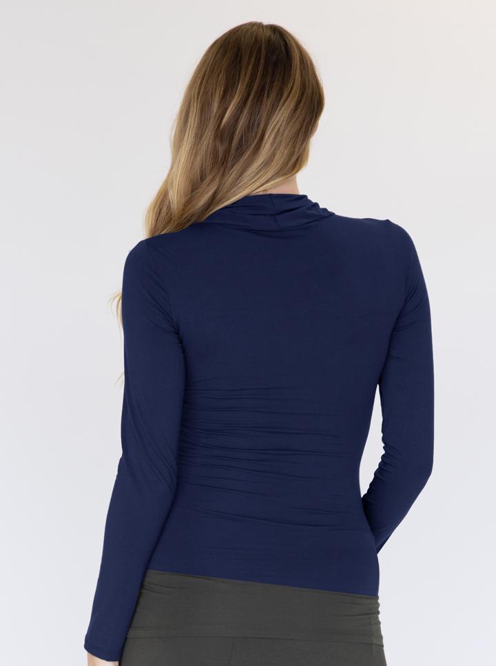 Back view - V-Neck Crossover Bamboo Maternity Long Sleeve Top in navy or black (6537446260830)