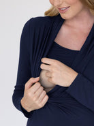 Breastfedding access - Maternity V-Neck Crossover Bamboo Long Sleeve Top in Black or Navy (6537446260830)