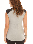 Petal Front Nursing Top with Leather Patch - Grey - Angel Maternity USA (1301890138206)