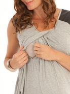 Petal Front Nursing Top with Leather Patch - Grey - Angel Maternity USA (1301890138206)