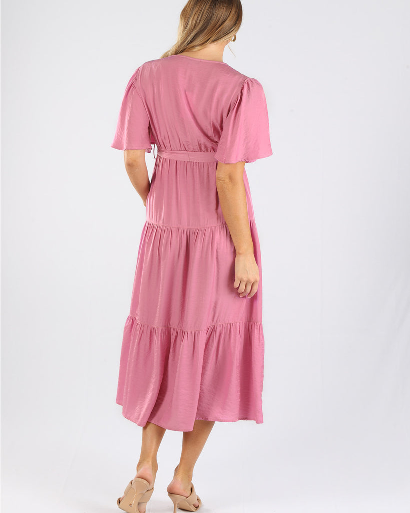 Back view - A pregnant woman in Cara Pink Maternity Maxi Dress  (6659011575902)