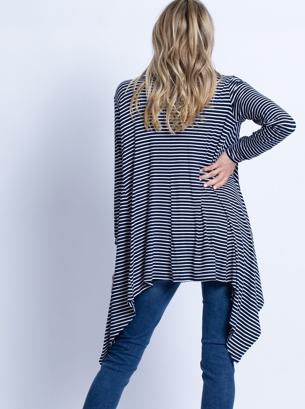 Maternity Waterfall Long Cardigan - Navy Stripes (4802027094110)