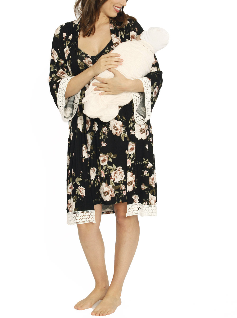 Nursing Dress + Robe + Free Baby Blanket Wrap - Floral Hospital Pack - Angel Maternity USA (1327976251486)