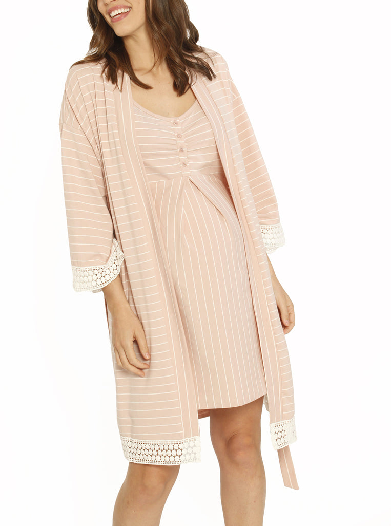 Sleep Robe + Nursing Dress + Matching Baby Wrap  - Pink Stripes - Angel Maternity USA (1301888303198)