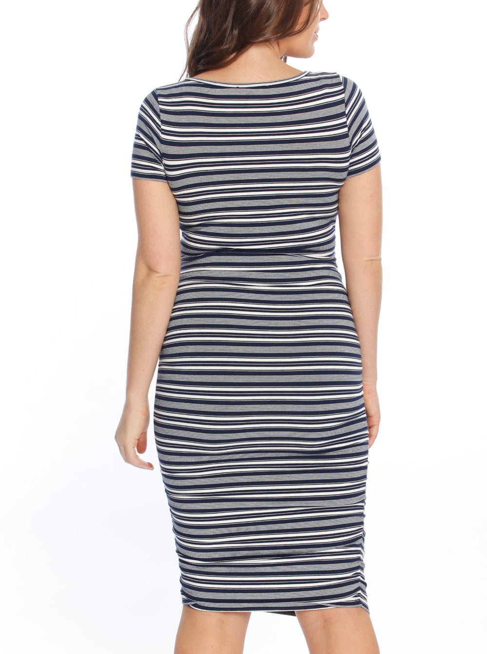 Body Hugging Short Sleeve Maternity Dress - Navy Stripes - Angel Maternity USA (3876354490462)