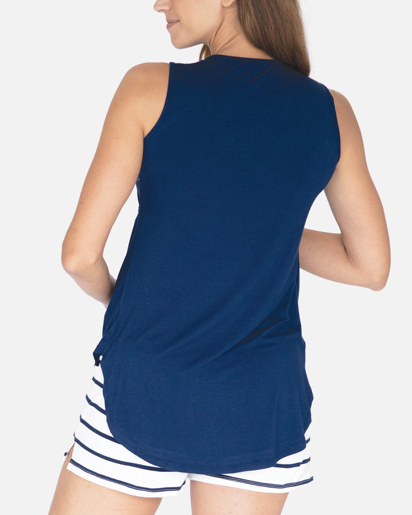Back view - Navy Maternity Swing Tank with Nursing Opening (6692531568734)