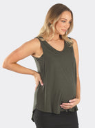 Side view - Khaki Maternity Swing Tank with Nursing Opening (4802026766430)