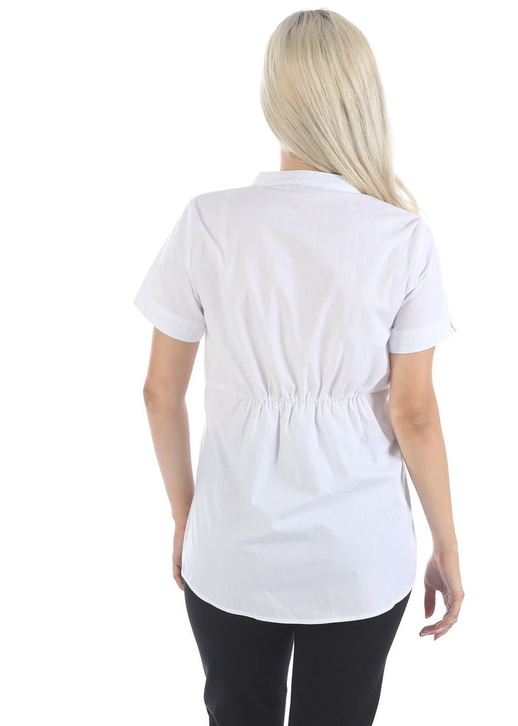 Back view - White Cotton Maternity & Nursing Blouse Work Blouse (6680496734302)