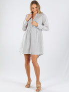 Nursing friendly - Iris Navy Stripes 100% Cotton Maternity & Nursing  Dress (6659259596894)