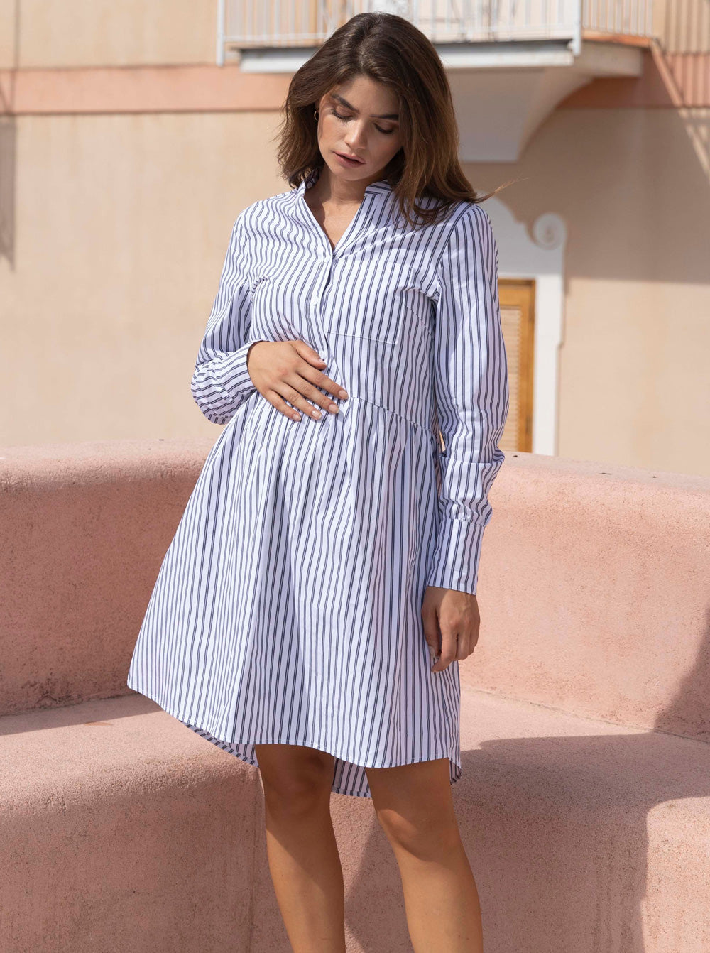Iris Navy Stripes 100% Cotton Maternity & Nursing Dress – Angel Maternity  USA