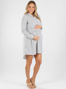 Side view - Iris Navy Stripes 100% Cotton Maternity & Nursing  Dress (6659259596894)