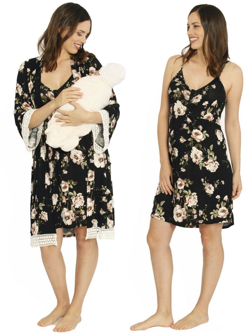 Nursing Dress + Robe + Free Baby Blanket Wrap - Floral Hospital Pack - Angel Maternity USA (1327976251486)