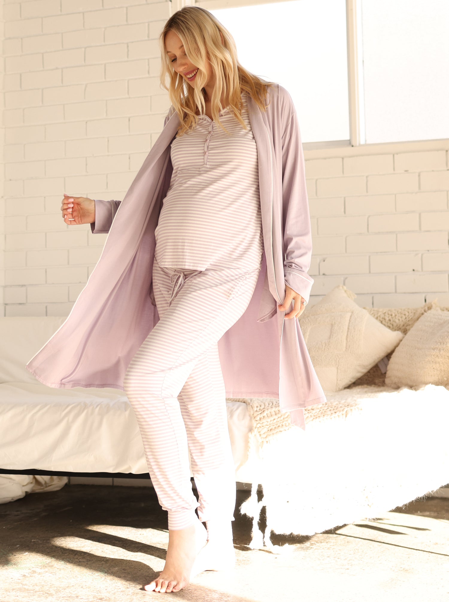 Full Sleeve Maternity and Nursing Bamboo/Cotton Lavender Pajama Set