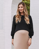 Luxury Black Maternity Knitted Cropped Top - Angel Maternity USA