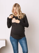Bamboo Cotton Long Sleeve Maternity Top in Black - Angel Maternity USA