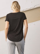 Back view - A Pregnant Woman in Black Basic Maternity Bamboo/Cotton T-shirt (6709414953063)