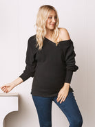 Maternity V-Neck Raglan Sleeve Jumper in Black (6618547060830)
