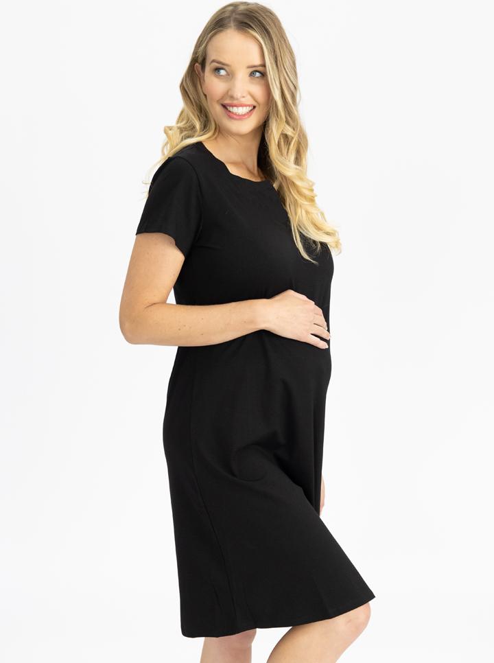 Black Maternity Short Sleeve Dress (4827655831646)